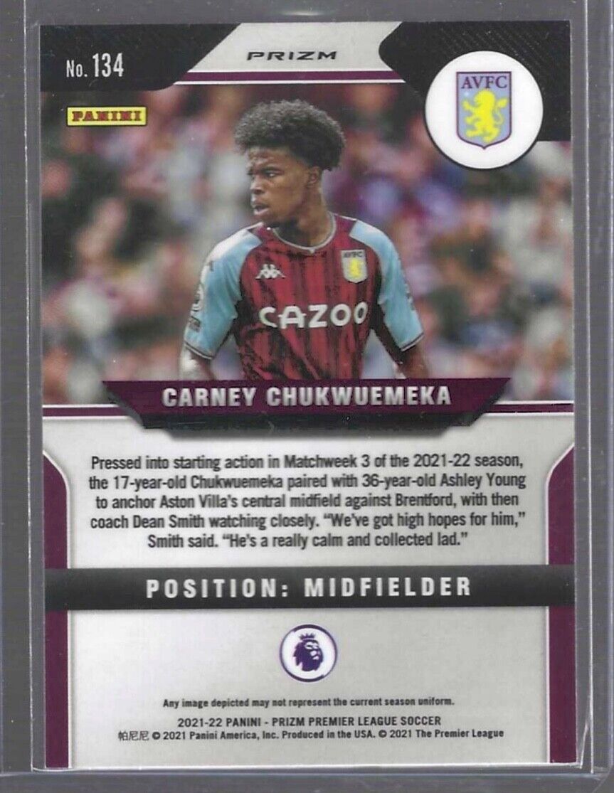 CARNEY CHUKWUEMEKA 2021-22 PANINI PRIZM EPL WHITE SPARKLE PRIZM RC #134