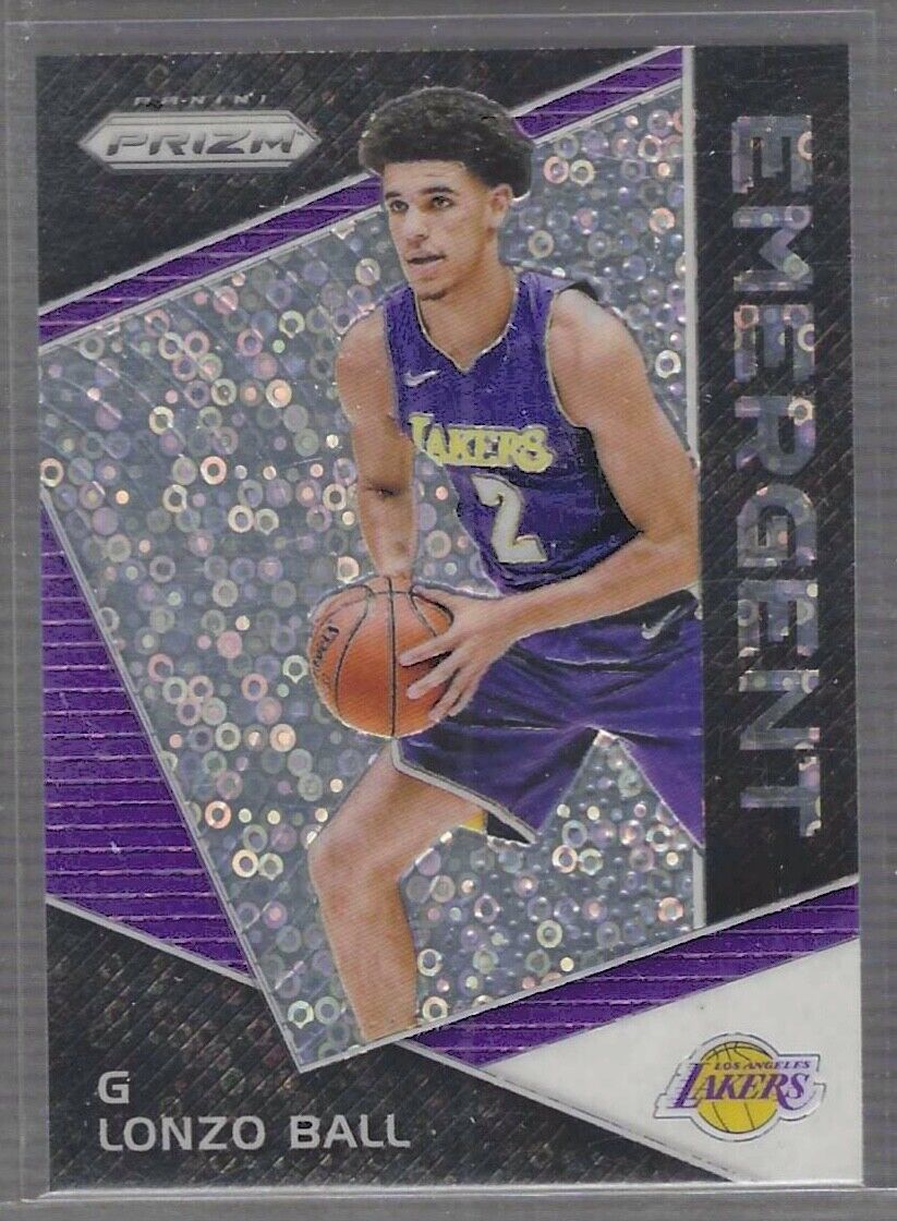 LONZO BALL 2017-18 PANINI PRIZM SILVER DISCO PRIZM EMERGENT ROOKIE RC #EM-LON