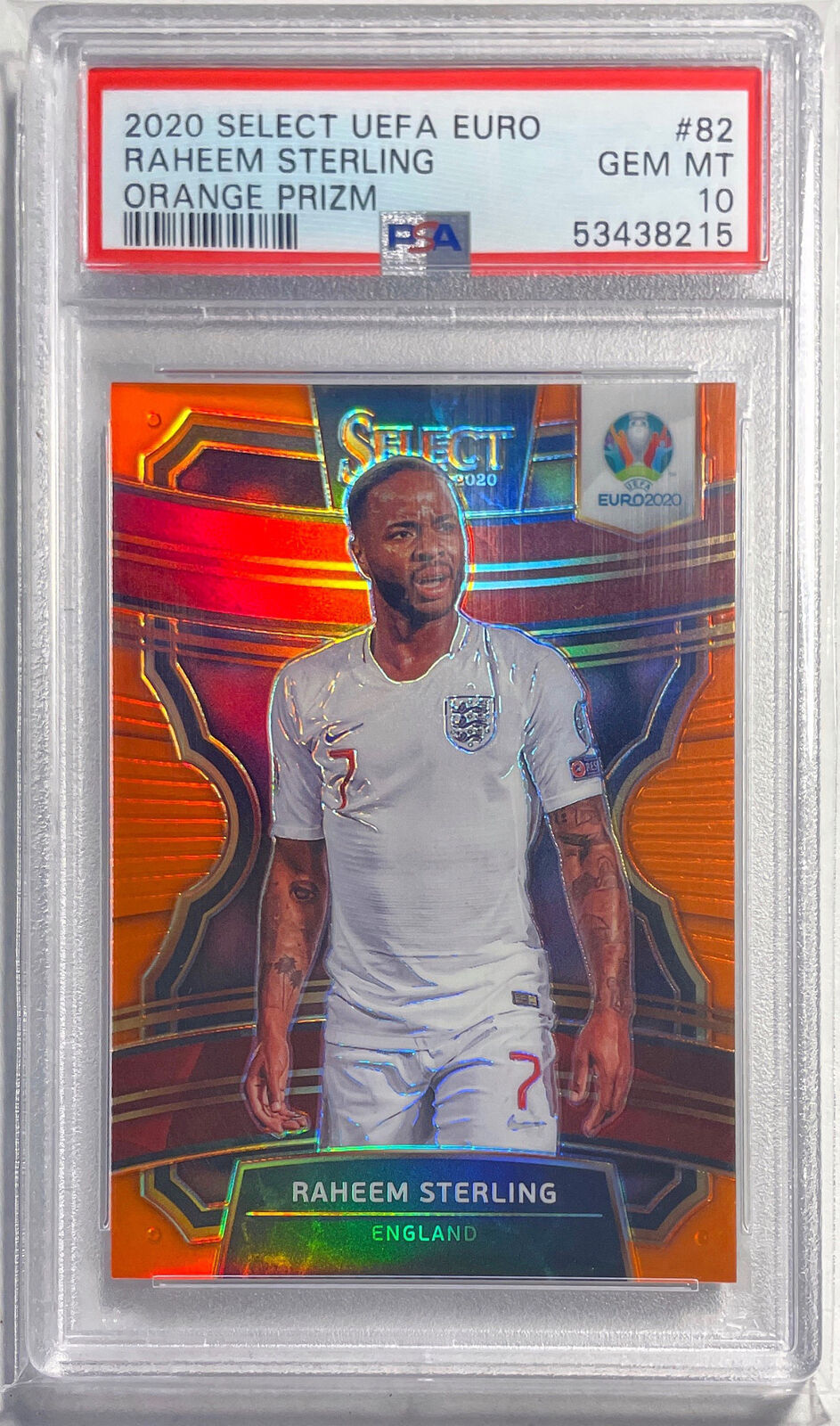 RAHEEM STERLING 2020 SELECT UEFA EURO ORANGE PRIZM #D /125 PSA 10 GEM MINT POP 5