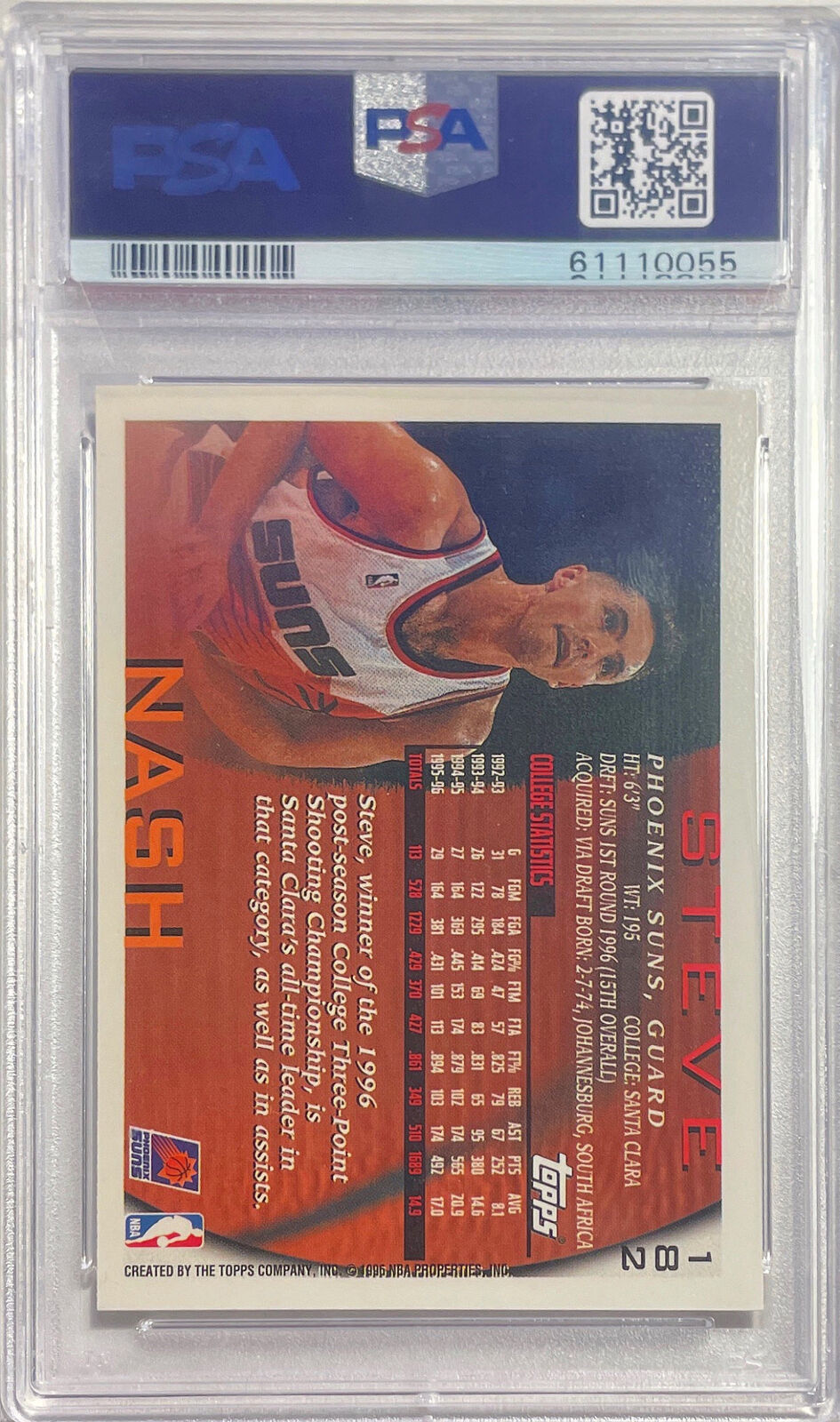 STEVE NASH 1996-97 TOPPS ROOKIE RC #182 PSA 9 MINT