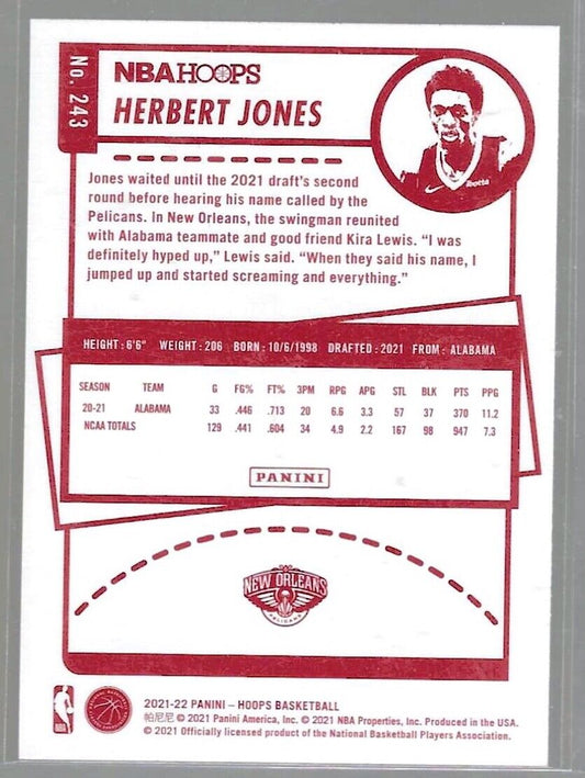 HERBERT JONES 2021-22 NBA HOOPS RED BACK SP ROOKIE RC #243