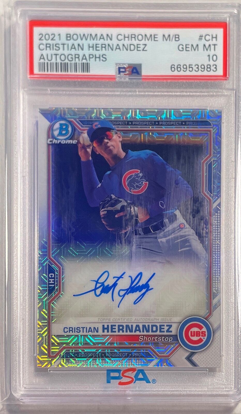 CRISTIAN HERNANDEZ 202 BOWMAN CHROME MEGA BOX REFRACTOR AUTO #CH PSA 10 GEM MINT