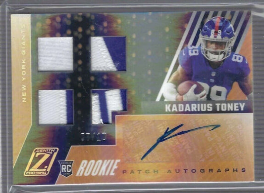 KADARIUS TONEY 2021 PANINI ZENITH FOOTBALL ROOKIE QUAD PATCH AUTO RC #D 07/10