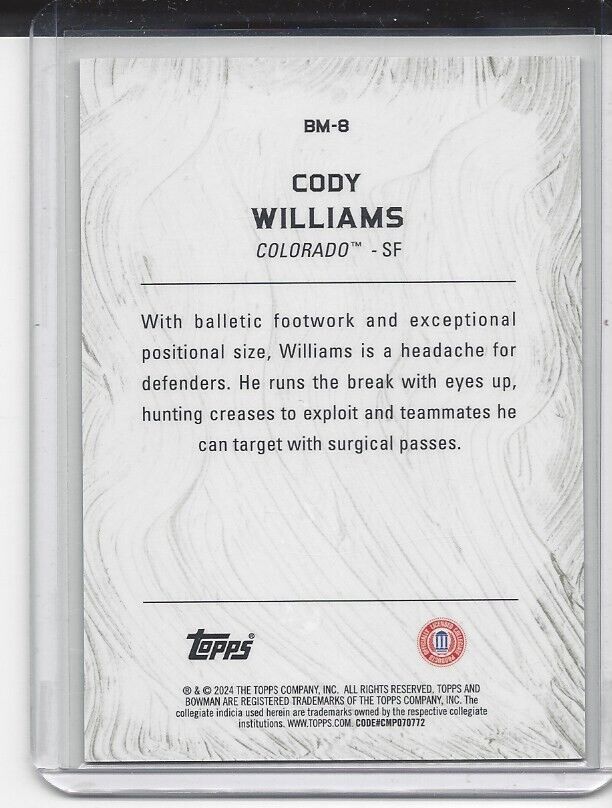 CODY WILLIAMS 2023 BOWMANS BEST GOLD MASTERPIECES REFRACTOR #D /50