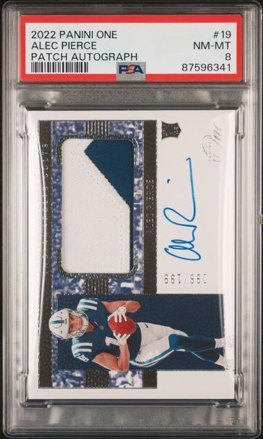 ALEC PIERCE 2022 PANINI ONE RPA PATCH ON CARD AUTO RC #D 96/199 PSA 9 POP 1/1