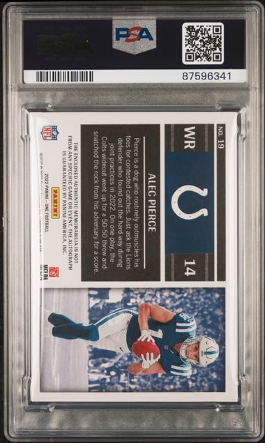 ALEC PIERCE 2022 PANINI ONE RPA PATCH ON CARD AUTO RC #D 96/199 PSA 9 POP 1/1