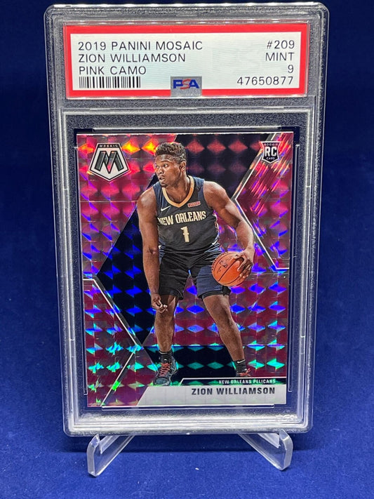 ZION WILLIAMSON 2019-20 PANINI MOSAIC PINK CAMO ROOKIE RC #209 PSA 9 MINT