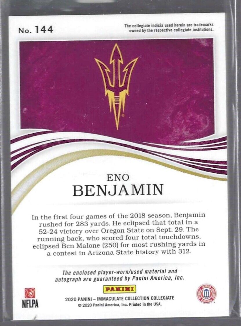 ENO BENJAMIN 2020 PANINI IMMACULATE COLLEGIATE ROOKIE PATCH AUTO RC #D 02/10