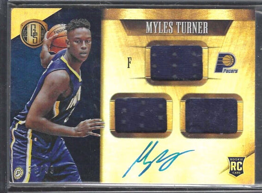 MYLES TURNER 2015-16 PANINI GOLD STANDARD ROOKIE TRIPLE JERSEY AUTO RC #D 30/99