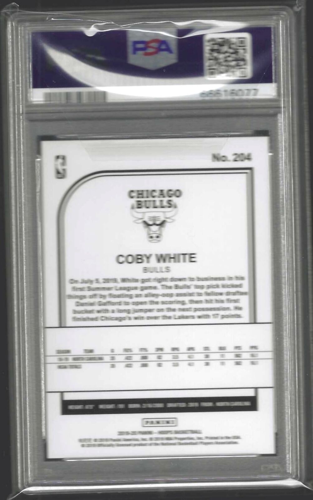 COBY WHITE 2019-20 PANINI NBA HOOPS PREMIUM BOX SILVER RC /199 PSA 10 GEM POP 8