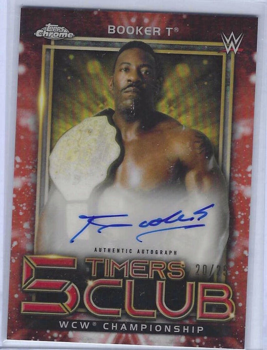 BOOKER T 2021 TOPPS CHROME WWE 5 TIMERS CLUB ORANGE REFRACTOR AUTO #D 20/25
