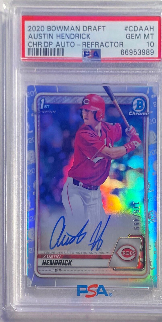 AUSTIN HENDRICK 2020 BOWMAN CHROME 1ST REFRACTOR AUTO RC #D 175/499 PSA 10 GEM