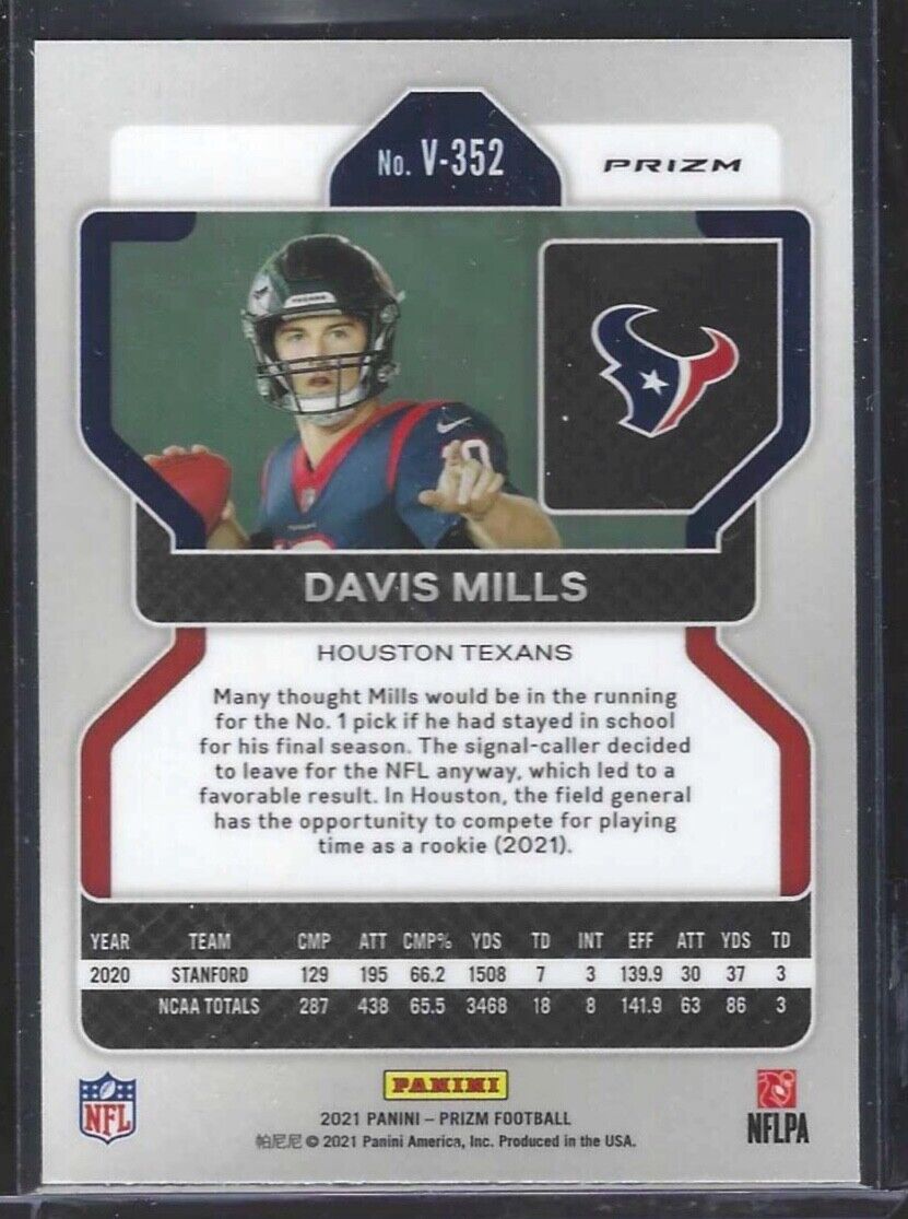 DAVIS MILLS 2021 PANINI PRIZM SILVER NO HUDDLE VARIATION ROOKIE RC #V-352