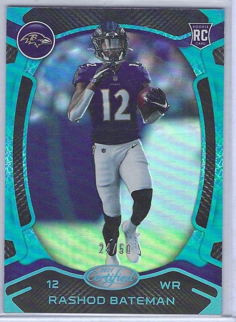 RASHOD BATEMAN 2021 PANINI CERTIFIED BLUE AQUA FOIL RC #D 24/50