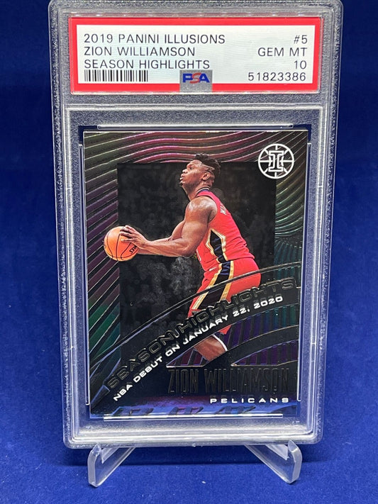 ZION WILLIAMSON 2019-20 PANINI ILLUSIONS SEASON HIGHLIGHTS ROOKIE RC #5 PSA 10