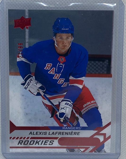 ALEXIS LAFRENIERE 2020-21 UPPER DECK ROOKIES OVERTIME RED RC #D 21/99