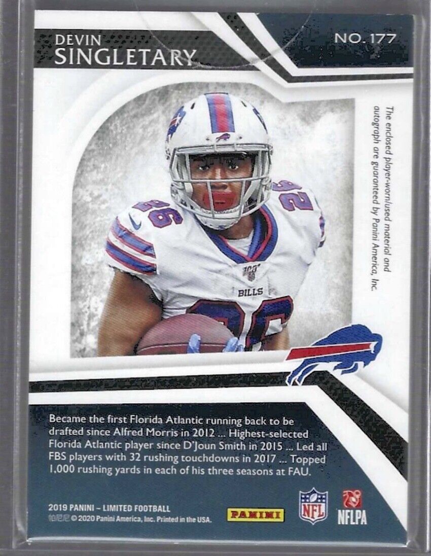DEVIN SINGLETARY 2019 PANINI LIMITED JUMBO RPA ROOKIE PATCH AUTO RC #D 34/49