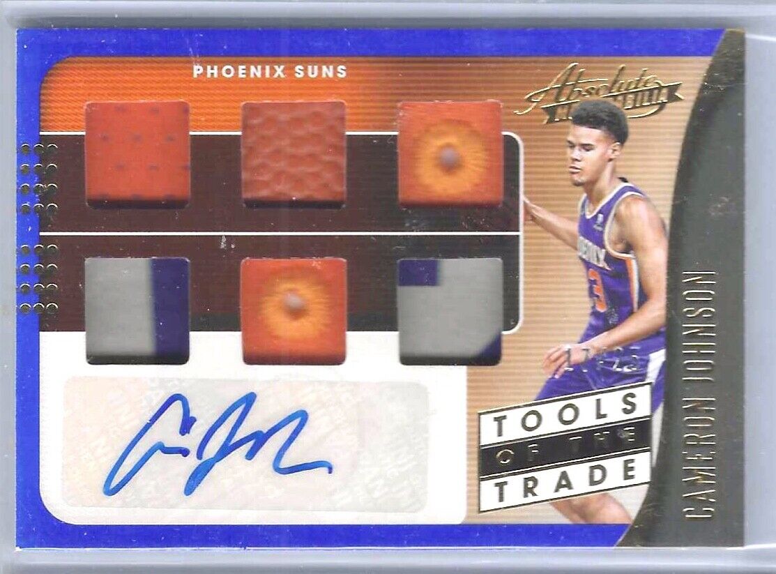 CAMERON JOHNSON 2019-20 ABSOLUTE TOOLS TRADE BLUE SIX PATCH AUTO RC #D 17/25