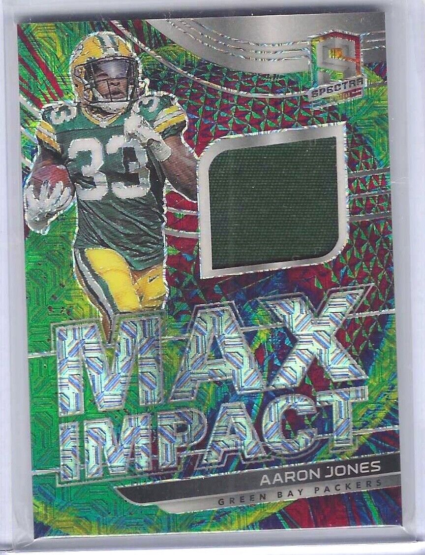 AARON JONES 2021 PANINI SPECTRA GREEN MOJO PRIZM MAX IMPACT PATCH #D 10/25