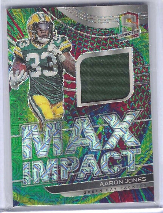 AARON JONES 2021 PANINI SPECTRA GREEN MOJO PRIZM MAX IMPACT PATCH #D 10/25