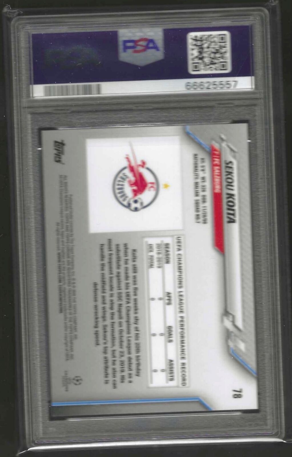 SEKOU KOITA 2019-20 TOPPS CHROME PURPLE CARBON REFRACTOR RC #78 PSA 10 GEM POP 9