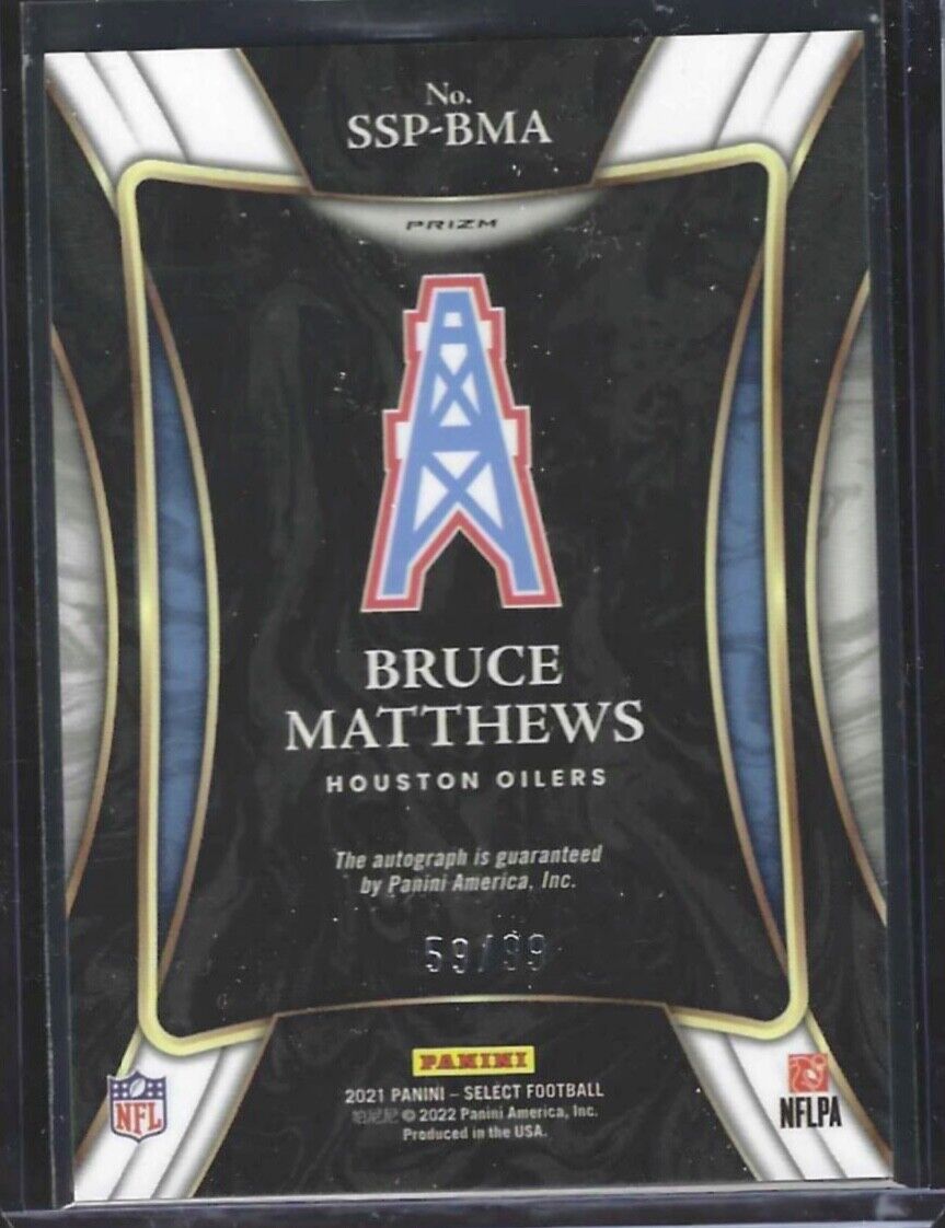 BRUCE MATTHEWS 2021 PANINI SELECT BLUE PRIZM AUTO #D 59/99