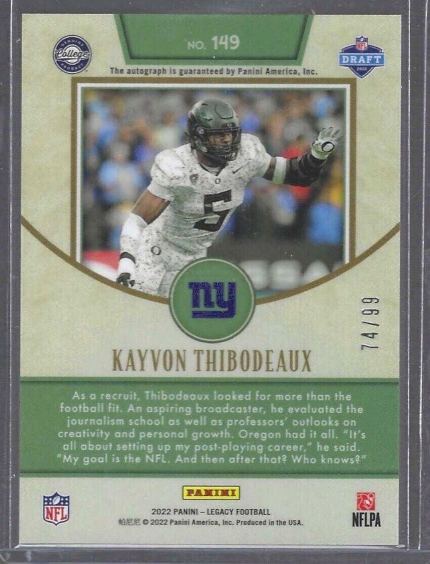 KAYVON THIBODEAUX 2022 PANINI LEGACY ORANGE PRIZM ROOKIE AUTO RC #D 74/99