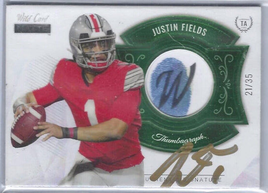 JUSTIN FIELDS 2021 WILD CARD MATTE THUMBOGRAPH THUMB ON CARD AUTO RC #D 21/35