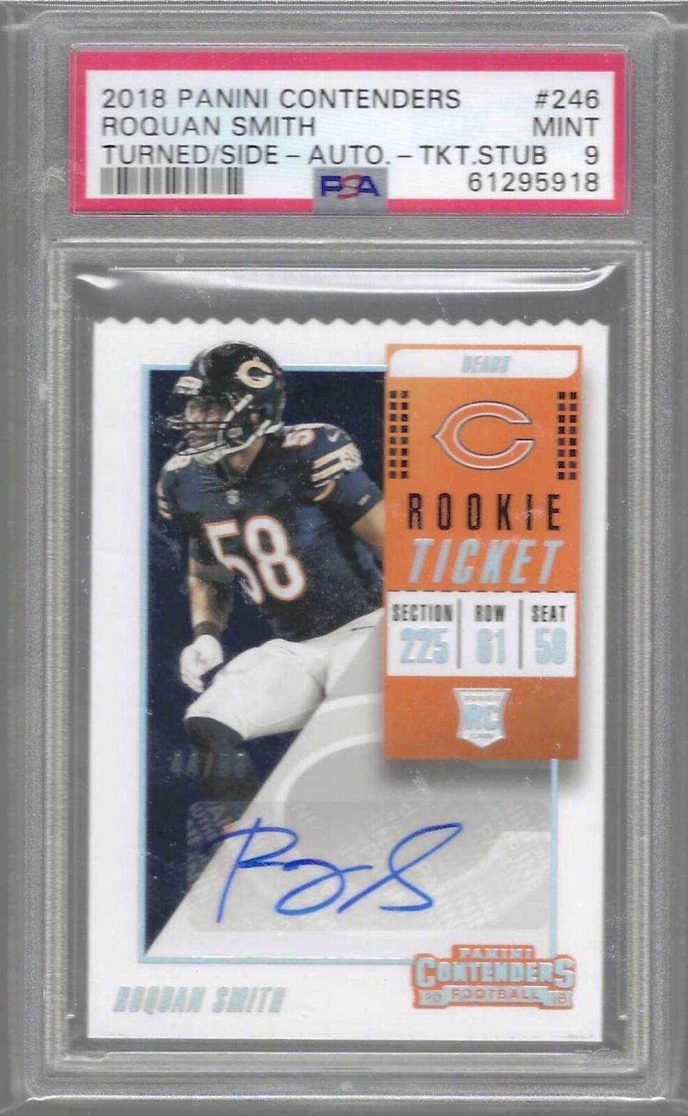 ROQUAN SMITH 2018 PANINI CONTENDERS TICKET STUB AUTO RC /58 PSA 9 MINT POP 1/1