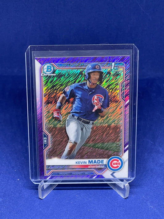KEVIN MADE 2021 BOWMAN CHROME 1ST PURPLE SHIMMER REFRACTOR PROSPECT #D 124/250