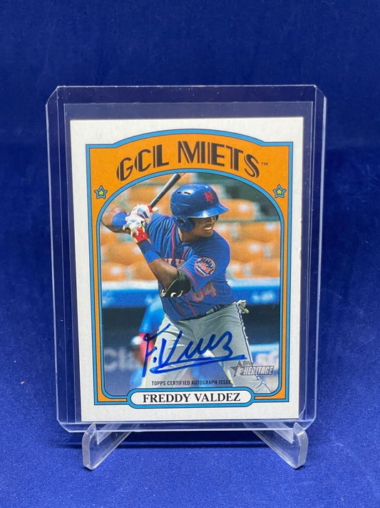 FREDDY VALDEZ 2021 TOPPS HERITAGE MINORS ON CARD AUTO PROSPECT