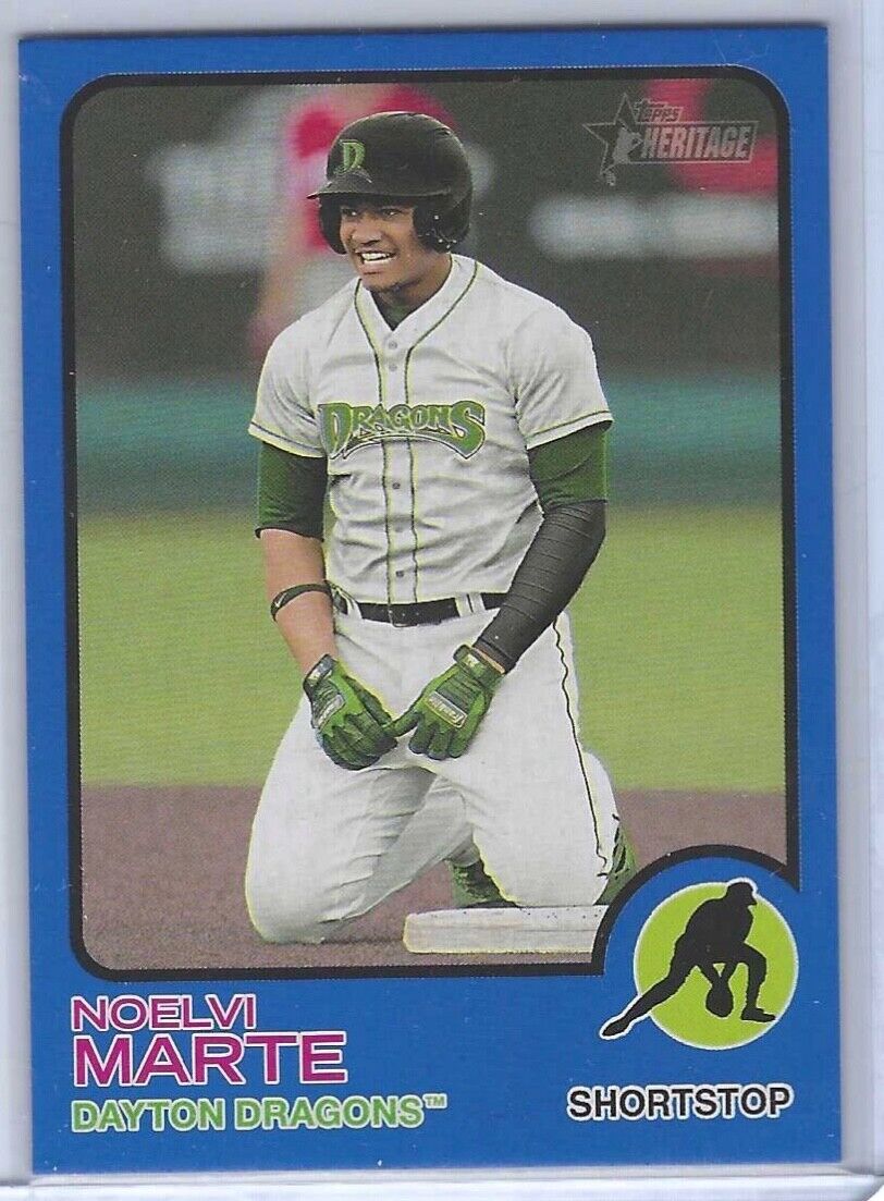 NOELVI MARTE 2022 TOPPS HERITAGE MINOR LEAGUE BLUE BORDER PROSPECT #D 34/99