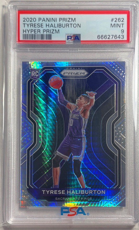 TYRESE HALIBURTON 2020-21 PANINI PRIZM HYPER PRIZM ROOKIE RC #262 PSA 9 MINT