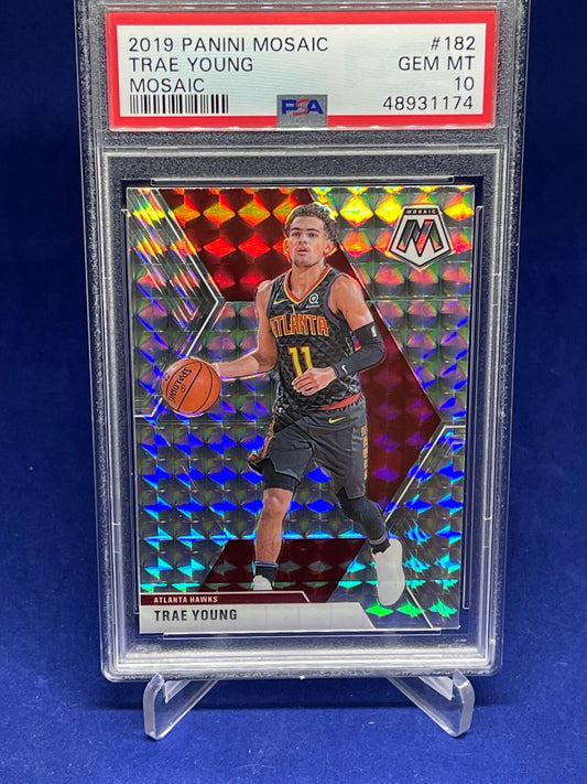 TRAE YOUNG 2019-20 PANINI MOSAIC SILVER WAVE MOSAIC PRIZM #182 PSA 10 GEM MINT
