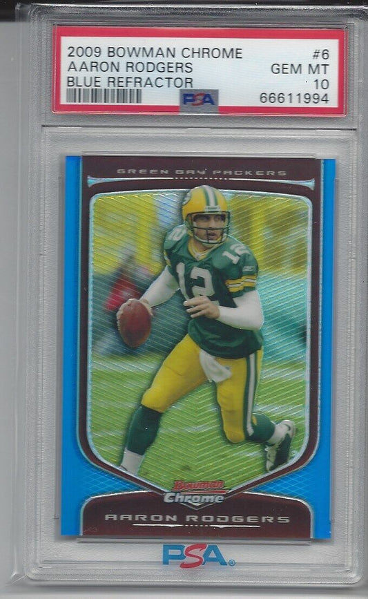 AARON RODGERS 2009 BOWMAN CHROME BLUE REFRACTOR #D 15/150 PSA 10 GEM MINT POP 6