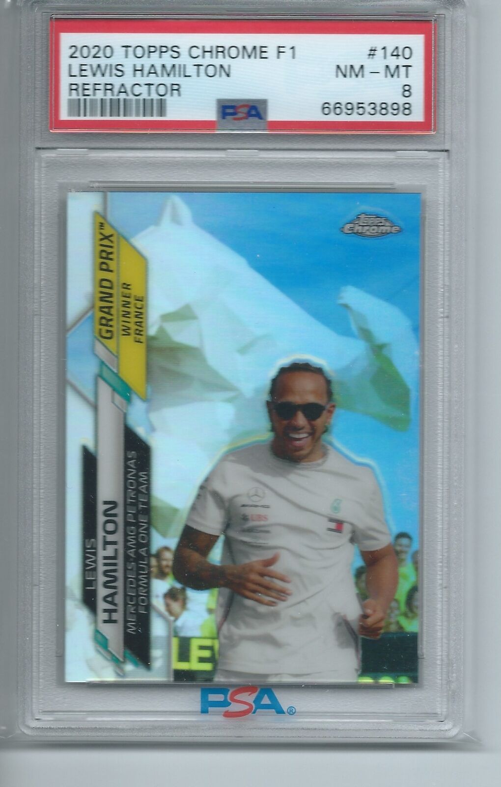 LEWIS HAMILTON 2020 TOPPS CHROME FORMULA ONE F1 REFRACTOR #140 PSA 8 MINT POP 5