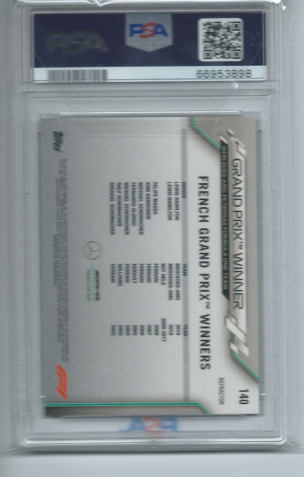 LEWIS HAMILTON 2020 TOPPS CHROME FORMULA ONE F1 REFRACTOR #140 PSA 8 MINT POP 5