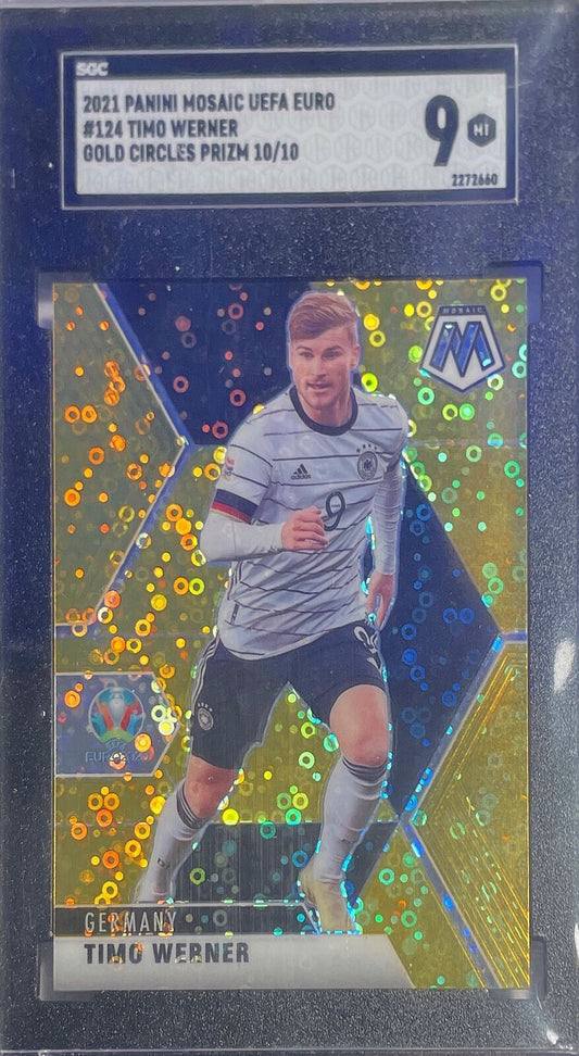 TIMO WERNER 2021-22 MOSAIC UEFA GOLD CIRCLES PRIZM #D 10/10 SGC 9 MINT POP 1/1