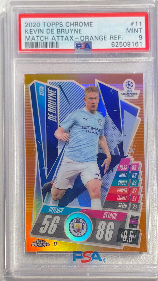 KEVIN DE BRUYNE 2020-21 TOPPS CHROME MATCH ATTAX ORANGE REFRACTOR /25 PSA 9 POP2