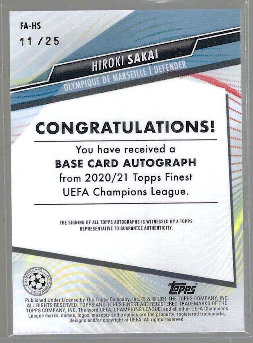 HIROKI SAKAI 2020-21 TOPPS FINEST UCL ORANGE REFRACTOR AUTO #D /25