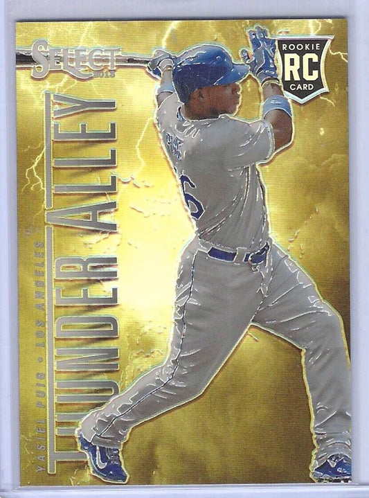 YASIEL PUIG 2013 PANINI SELECT GOLD PRIZM THUNDER ALLEY ROOKIE RC #D 14/25