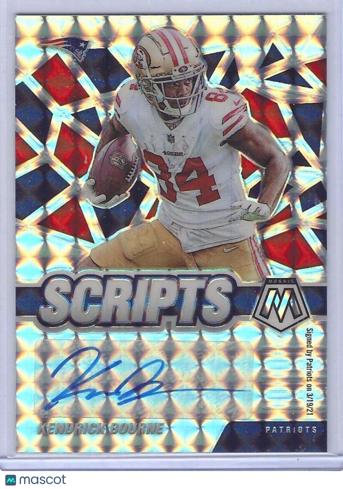 KENDRICK BOURNE 2021 PANINI MOSAIC SILVER MOSAIC PRIZM SCRIPTS AUTO #S-KB