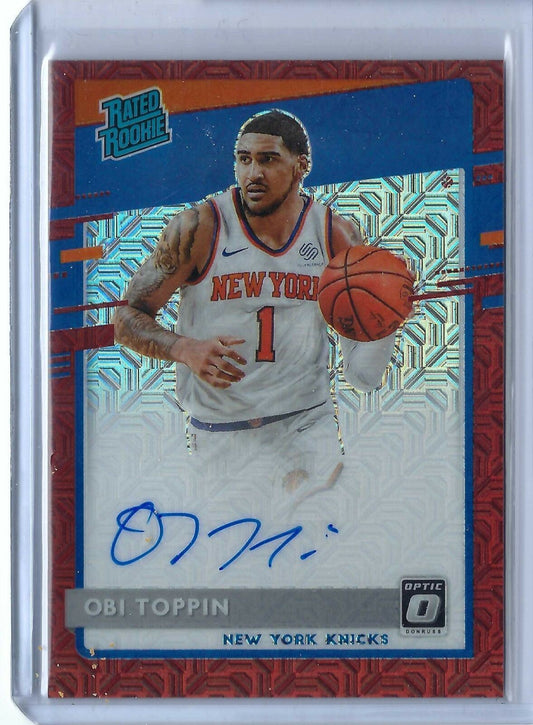 OBI TOPPIN 2020-21 DONRUSS OPTIC RATED ROOKIE RED CHOICE MOJO HOLO AUTO RC #158
