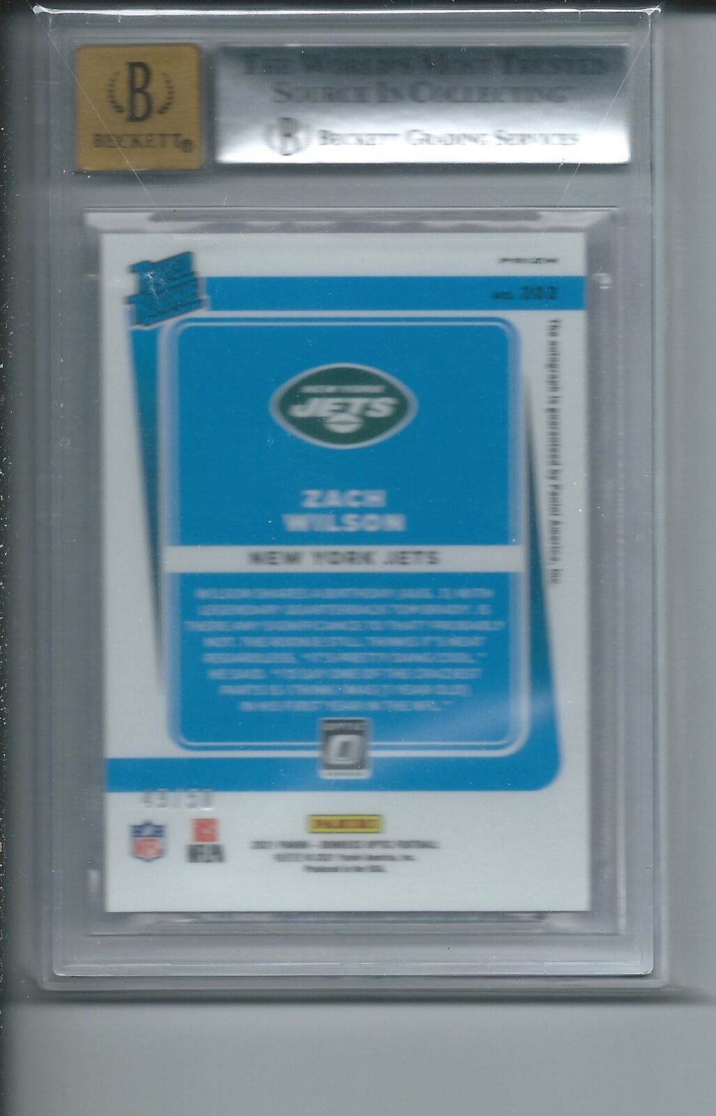 ZACH WILSON 2021 DONRUSS OPTIC RATED ROOKIE PINK VELOCITY HOLO AUTO RC /50 BGS 9