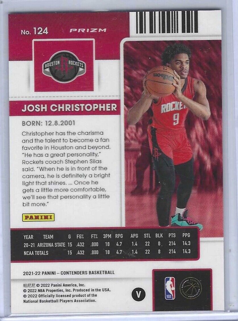 JOSH CRISTOPHER 2021-22 PANINI CONTENDERS SILVER PRIZM VARIATION ROOKIE RC #124