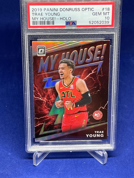 TRAE YOUNG 2019-20 PANINI DONRUSS OPTIC MY HOUSE HOLO PRIZM #18 PSA 10 GEM MINT