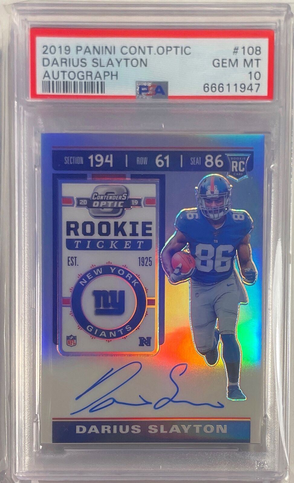 DARIUS SLAYTON 201 CONTENDERS OPTIC AUTO PRIZM RC #108 PSA 10 GEM MINT POP 10
