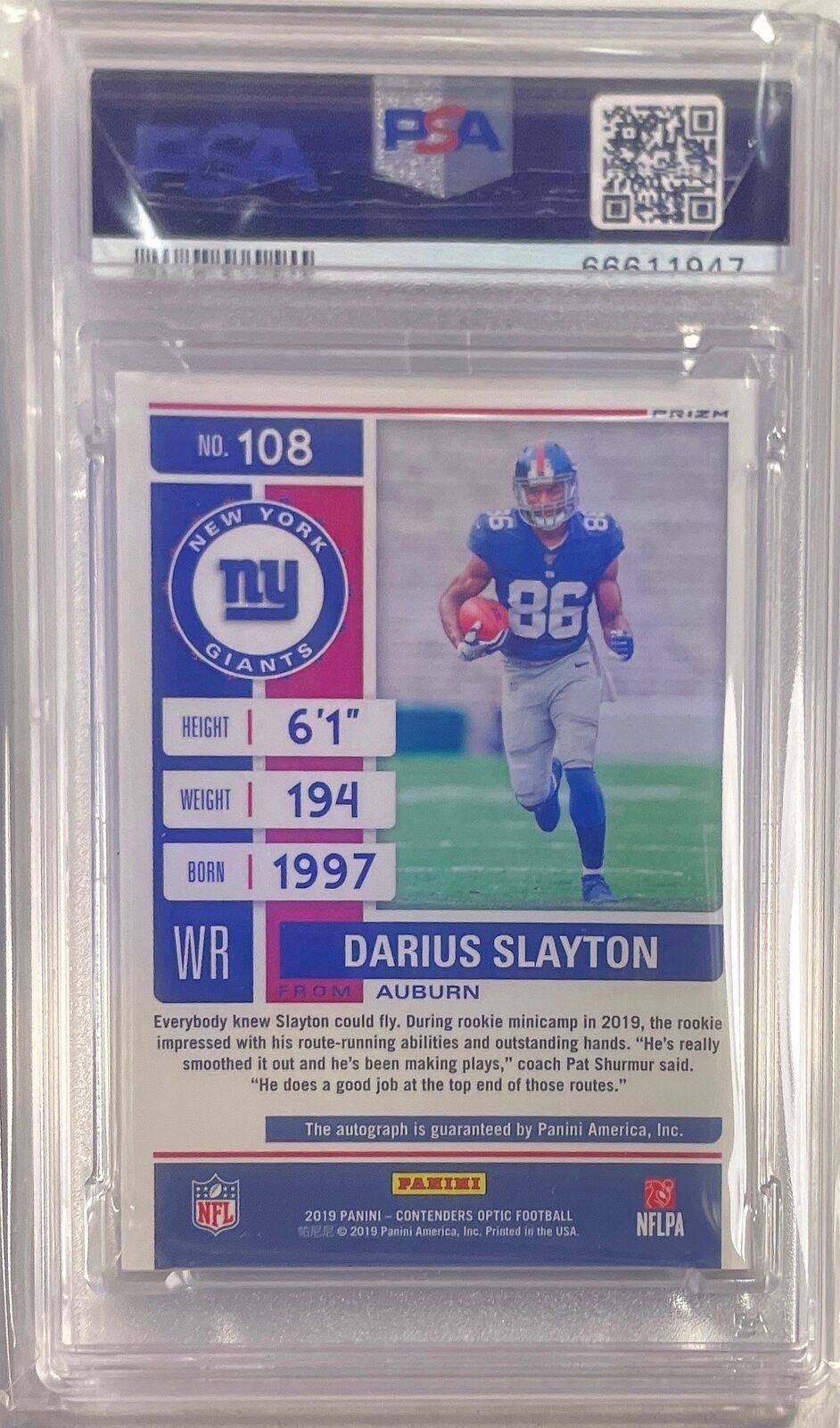 DARIUS SLAYTON 201 CONTENDERS OPTIC AUTO PRIZM RC #108 PSA 10 GEM MINT POP 10