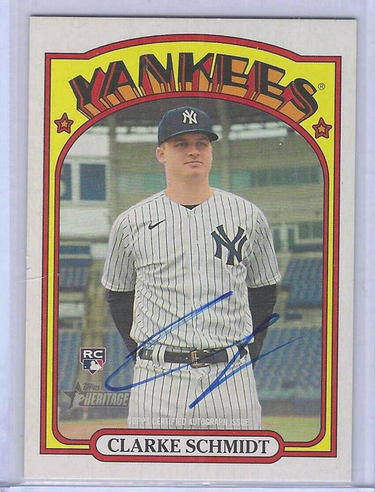 CLARKE SCHMIDT 2021 TOPPS HERITAGE REAL ONE ON CARD ROOKIE AUTO RC #ROA-CSC