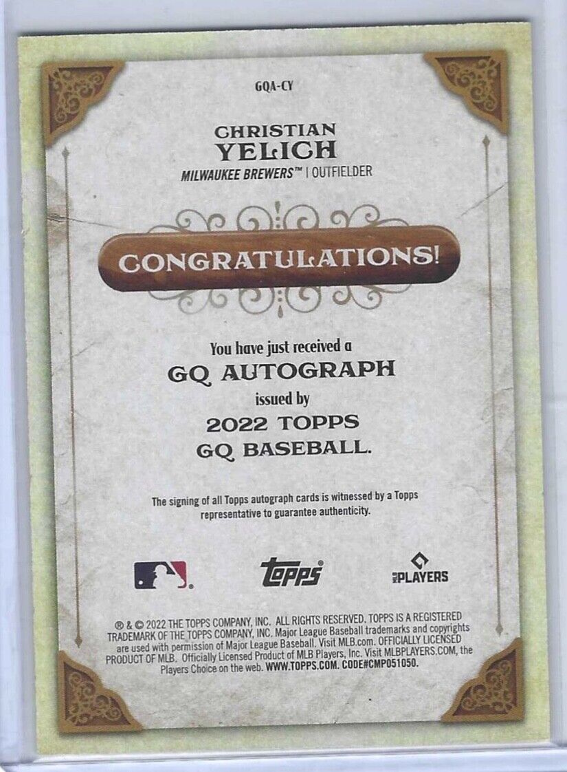 CHRISTIAN YELICH 2022 TOPPS GYPSY QUEEN ON CARD AUTO #GQA-CY